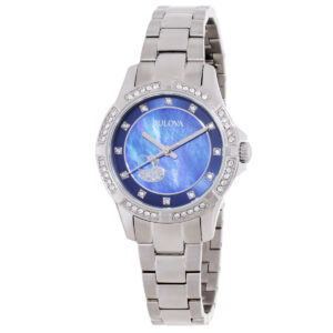 bulova classic quartz blue mother of pearl dial ladies watch 96l238