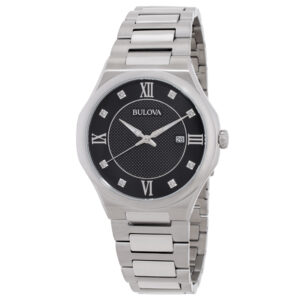 bulova classic quartz crystal black dial men's watch 96d156