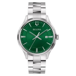 bulova classic quartz green dial men's watch 96b479