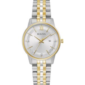 bulova classic quartz silver dial ladies watch 98p197
