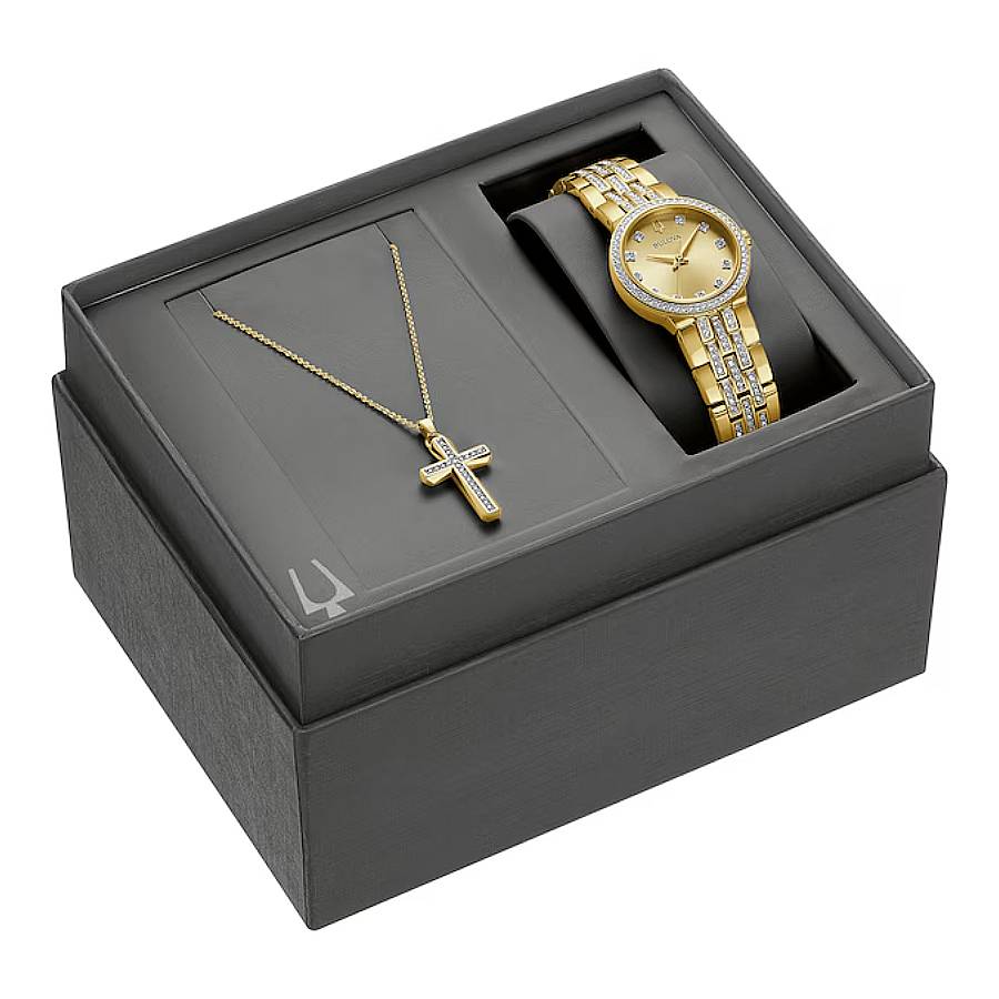 bulova crystal collection quartz champagne dial ladies watch & cross gift set 98x133 bulova crystal collection quartz champagne dial ladies watch & cross gift set 98x133