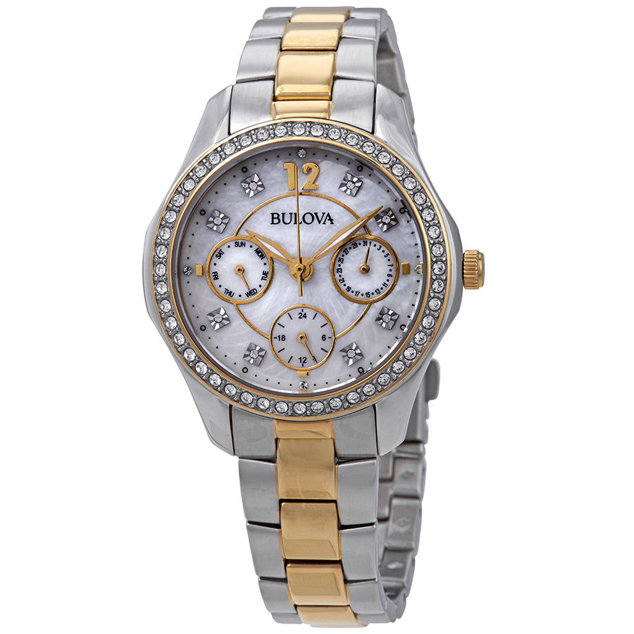 bulova crystal mother of pearl dial two tone ladies watch 98n114 bulova crystal mother of pearl dial two tone ladies watch 98n114