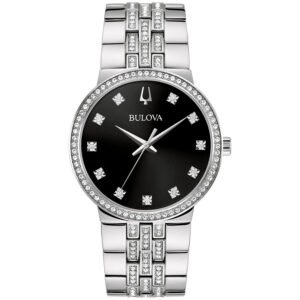 bulova crystal quartz black dial men's watch 96k110