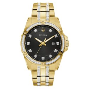 bulova crystal quartz black dial men's watch 98b399
