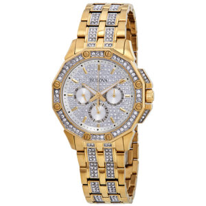 Home bulova crystal silver dial yellow gold tone men's watch 98c126
