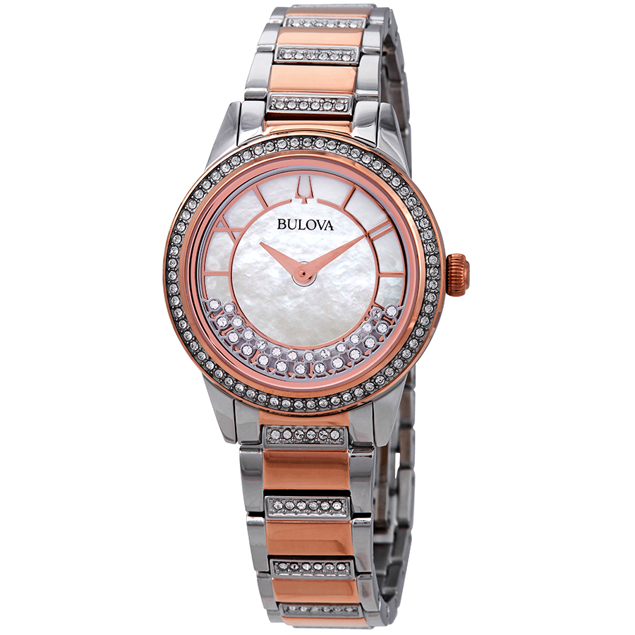 bulova crystal turnstyle mother of pearl dial two tone ladies watch 98l246 bulova crystal turnstyle mother of pearl dial two tone ladies watch 98l246