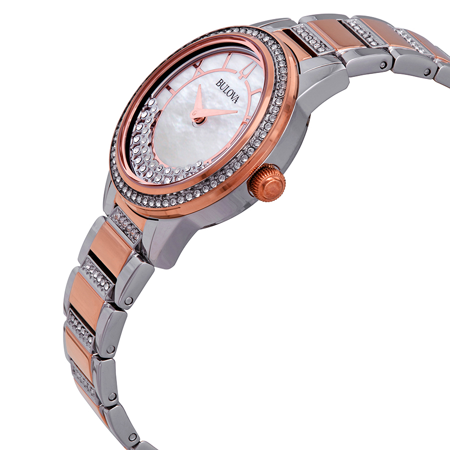 bulova crystal turnstyle mother of pearl dial two tone ladies watch 98l246 bulova crystal turnstyle mother of pearl dial two tone ladies watch 98l246