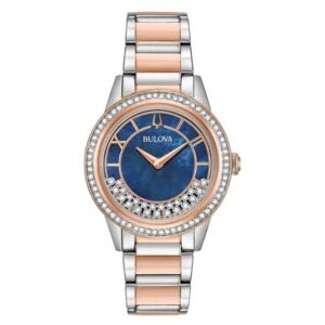 bulova crystal turnstyle quartz blue mother of pearl dial ladies watch 98l261