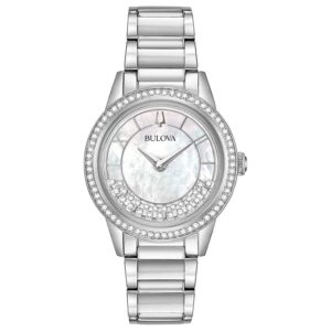bulova crystal turnstyle quartz mother of pearl dial ladies watch 96l269