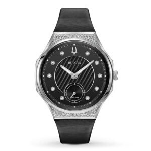 bulova curv quartz diamond black dial ladies watch 96r229