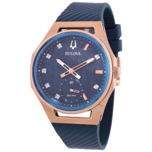 bulova curv quartz diamond blue dial ladies watch 97p174