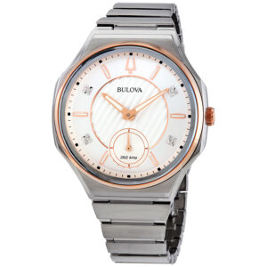 bulova curv quartz diamond silver dial ladies watch 98p182