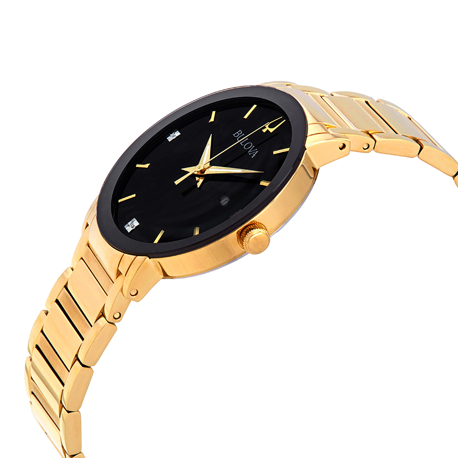 bulova diamond black dial yellow gold tone men's watch 97d116 bulova diamond black dial yellow gold tone men's watch 97d116