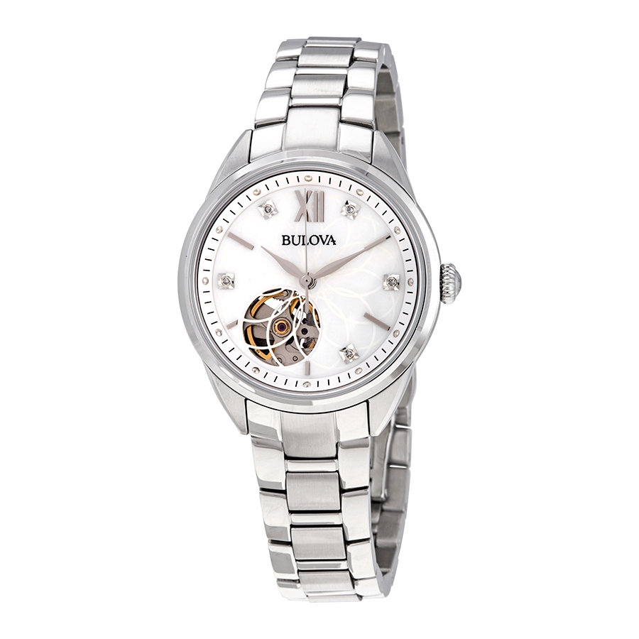 bulova automatic diamond silver dial stainless steel ladies watch 96p181 bulova automatic diamond silver dial stainless steel ladies watch 96p181