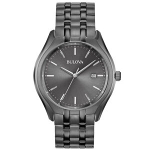 bulova ion plated quartz grey dial men's watch 98b288