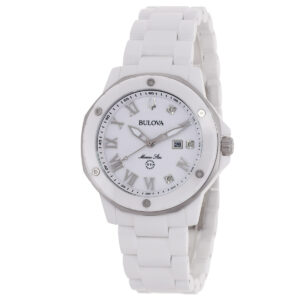 bulova marc anthony marine star quartz diamond white dial ladies watch 98p222