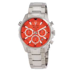 bulova marine star chronograph quartz orange dial men's watch 96b395