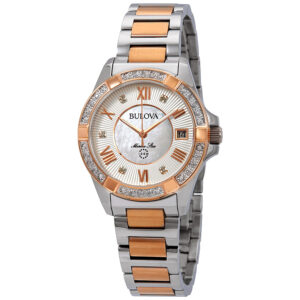bulova marine star diamond white mother of pearl dial ladies watch 98r234