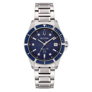 bulova marine star quartz blue dial ladies watch 96p237