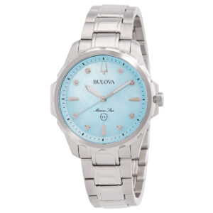 bulova marine star quartz blue dial ladies watch 96p248