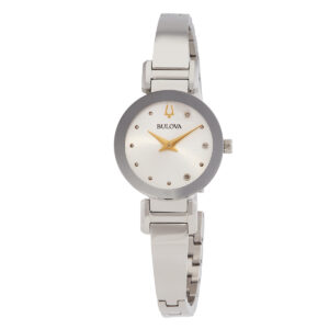 bulova modern quartz diamond silver dial ladies watch 96p241
