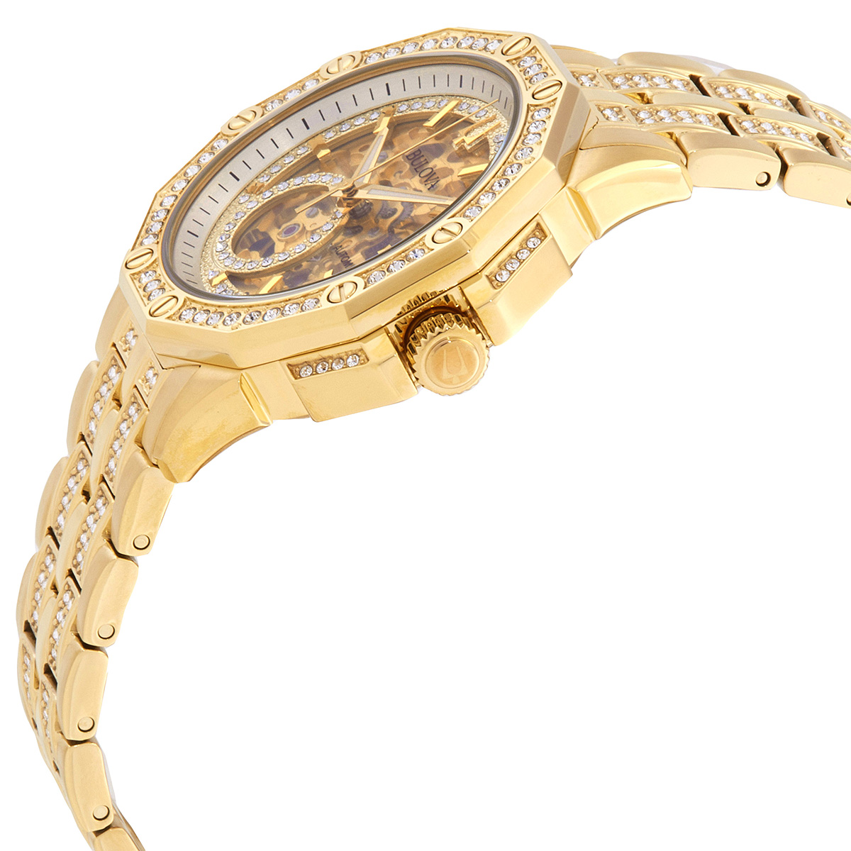 bulova octava automatic crystal gold skeleton dial men's watch 98a292 bulova octava automatic crystal gold skeleton dial men's watch 98a292