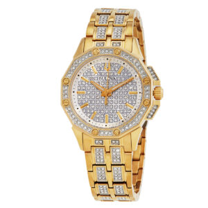 bulova octava quartz crystal silver dial ladies watch 98l302