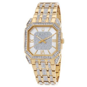 bulova octava quartz crystal silver dial men's watch 98a295