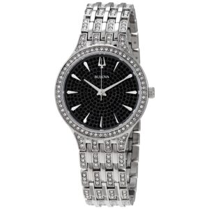 bulova phantom black pave dial stainless steel ladies watch 96l273