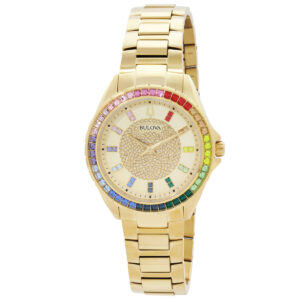 bulova phantom quartz crystal champagne dial men's watch 97a179