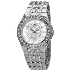bulova phantom quartz crystal silver pave dial men's watch 96a236