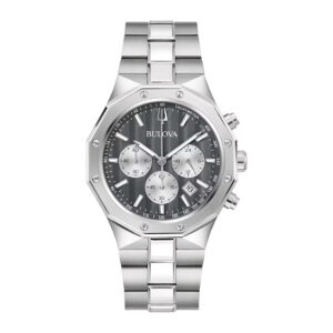 Home bulova prestige chronograph quartz striped grey dial men's watch 96b459