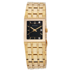 bulova quadra quartz diamond black dial ladies watch 97p167