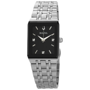 bulova quadra quartz diamond black dial men's watch 96d145