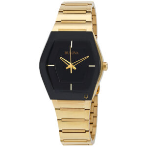 bulova quartz black dial gold tone men's watch 97a164