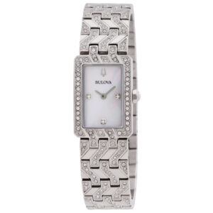 bulova quartz crystal accent tank white mother of pearl dial ladies watch 96l304