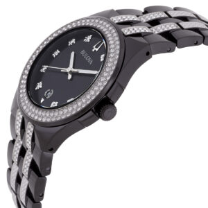 bulova quartz crystal black dial men's watch & dog tag 98k101