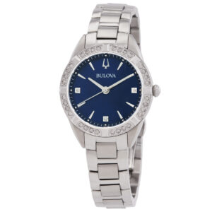 bulova quartz crystal blue dial ladies watch 96r243