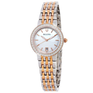 bulova quartz crystal white mother of pearl dial ladies watch 98r280