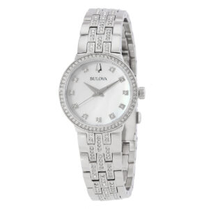 bulova quartz crystal white mother of pearl dial ladies watch and necklace set 96x163