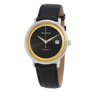 bulova rat pack automatic black dial men's watch 96b406