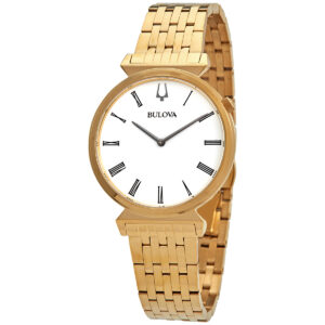 bulova regatta quartz white dial gold tone men's watch 97a153