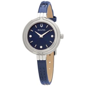 bulova rhapsody quartz blue dial blue leather ladies watch 96p212