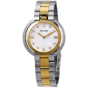 bulova rubaiyat diamond white dial two tone ladies watch 98r246