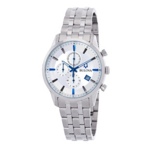 bulova sutton chronograph quartz silver dial men's watch 96b404