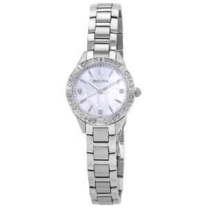 bulova sutton quartz diamond crystal white mother of pearl dial ladies watch 96r253