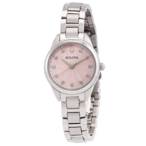 bulova sutton quartz diamond pink dial ladies watch 96p249