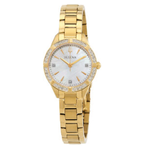 bulova sutton quartz diamond white mother of pearl dial ladies watch 98r297