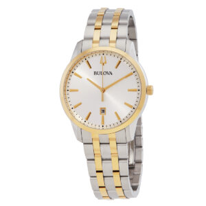 bulova sutton quartz silver dial men's watch 98b385