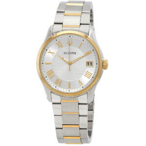 bulova wilton quartz silver dial two tone men's watch 98b391